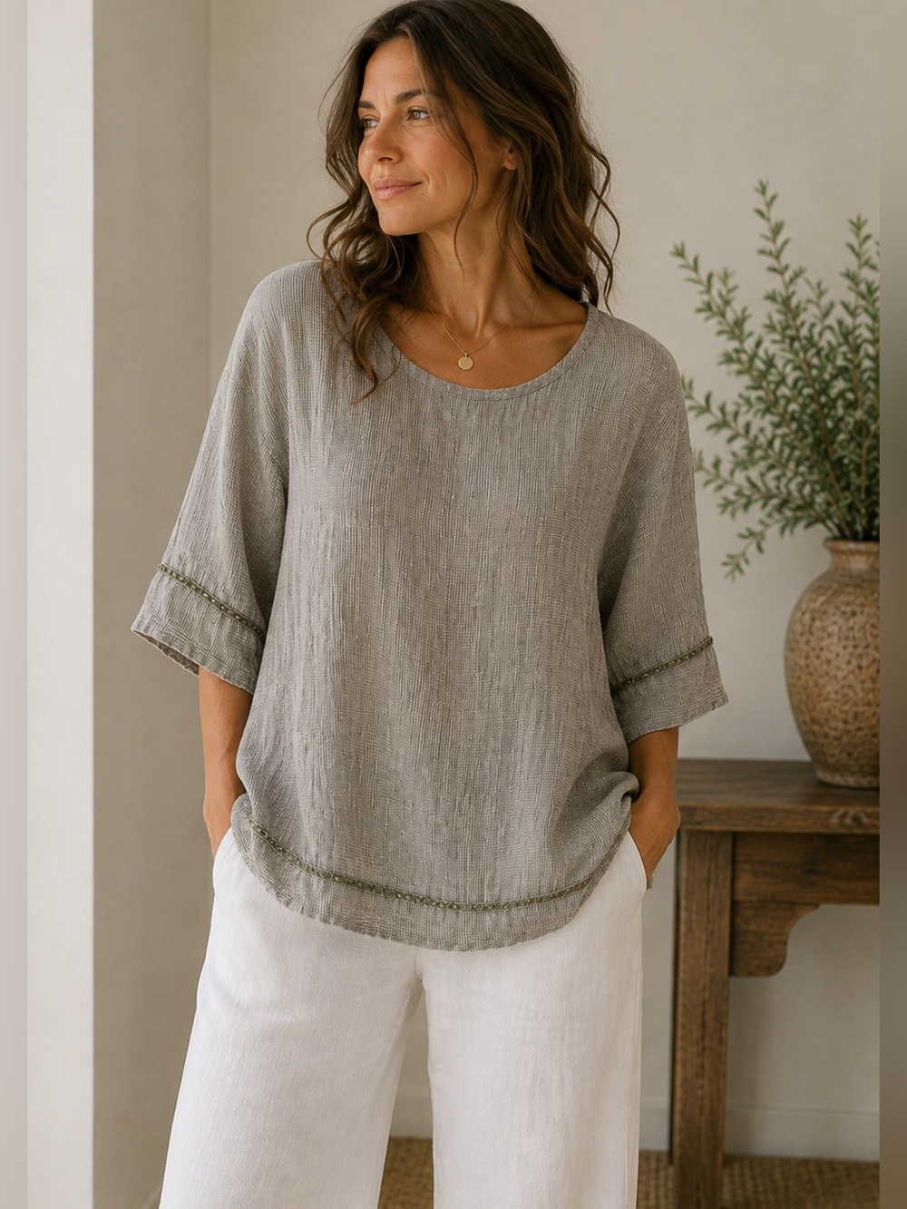 J Jill Pure Jill Linen Blouse Top Size Large  Open Knit Weave Semi Sheer